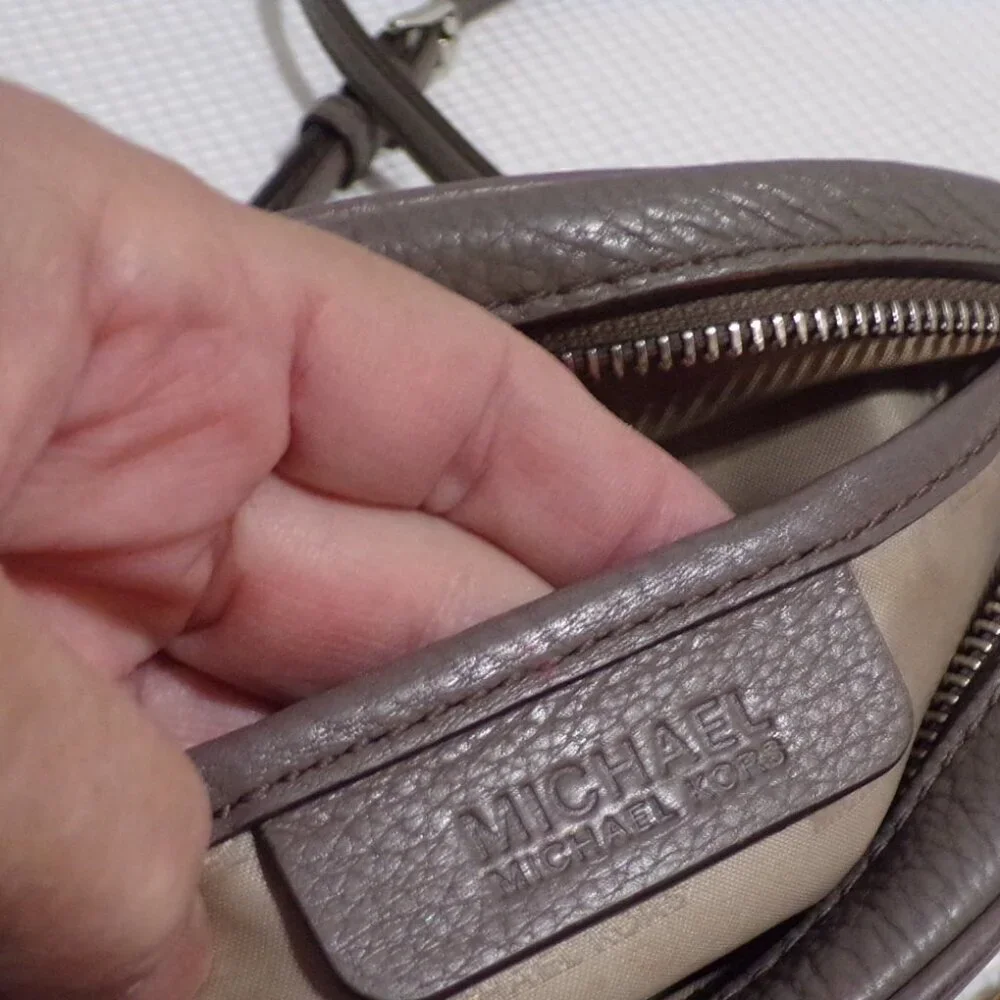 Michael Kors Gray Crossbody with Adjustable Strap & Chain Leather Silver Accents